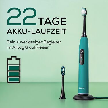 Електрична зубна щітка Beurer SC 50 з 5 режимами чищення та датчиком тиску, 80 000 коливань, дисплей, 2 насадки (Ocean Breeze)