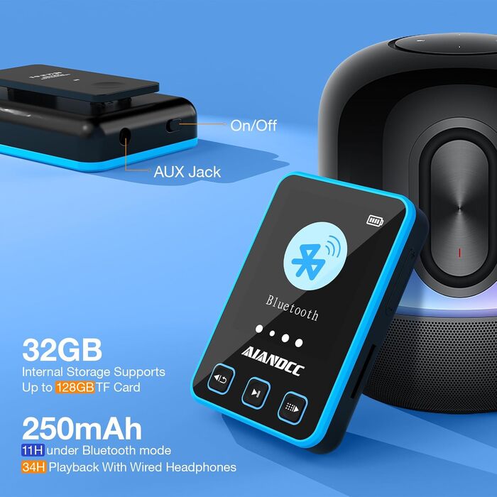 MP3 плеєр Bluetooth 5.3 зі спортивним кліпом та браслетом, 1.77