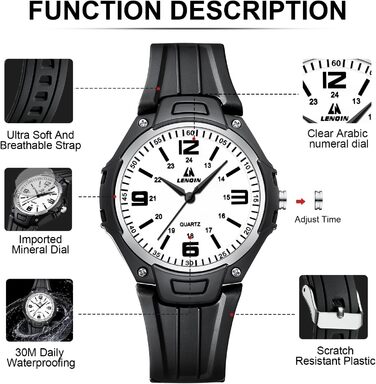 Чоловічий годинник LN LENQIN з нержавіючої сталі, кварцовий аналоговий годинник на зап'ясті, водонепроникний 30M, модний casual годинник для чоловіків (11- Чорний Чорний Білий)