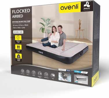 Надувний матрац-ліжко AVENLI для 2 осіб, 191x137x30 см з інтегрованою помпою, з флаоковою поверхнею, для кемпінгу та дому