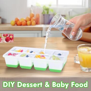 Форми для льоду JRISBO 2 шт. з кришкою, великі кубики льоду з силікону, BPA-free, LFGB-сертифіковані
