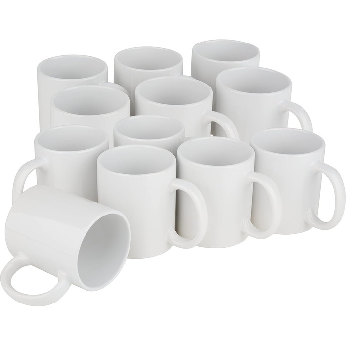 VBS XXL 12 Coffee Mugs Set 300ml made of real porcelain - White coffee cups - Large coffee mugs with handle - dishwasher safe - Cups for painting