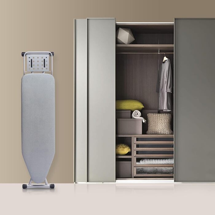 BKTD Ironing Board, heat-resistant ironing board cover with steam iron rest, non-slip folding ironing stand. Robust metal frame with legs for irons (34 * 88 * 134 cm) in silver-grey.