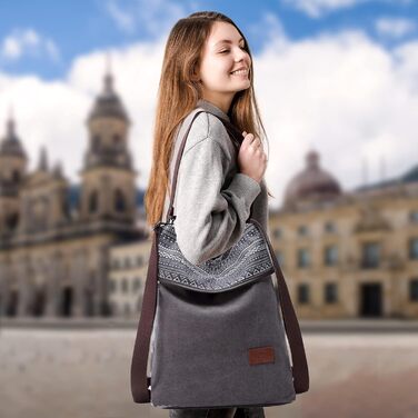 Жіночий рюкзак-сумка Travistar Canvas антикрадій (сірий принт, великий, L) для міста, офісу, подорожей