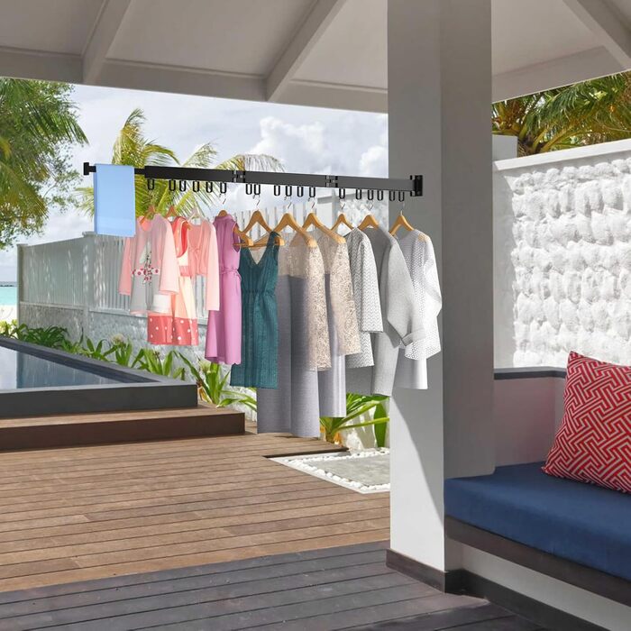 Висувний сушильник для білизни настінний з гачками, компактний для балкона, ванної кімнати, спальні (білий)