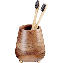 Folkulture Bathroom Toothbrush Holder, Modern Wooden Toothbrush and Toothpaste Holder (Natural)