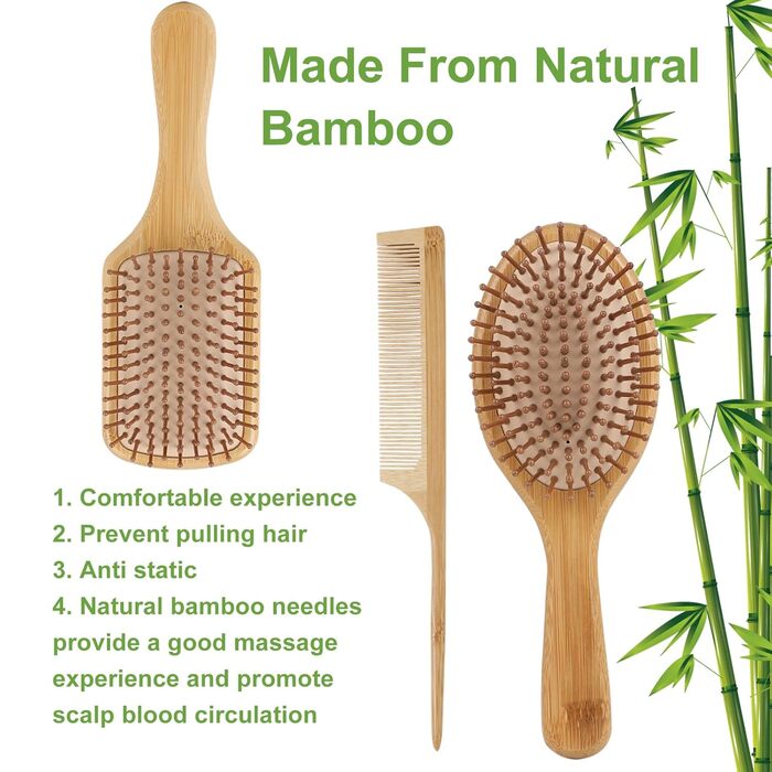 Набір гребінців з бамбука (3 шт.) - для чоловіків, жінок та дітей, для густого та ламкого волосся