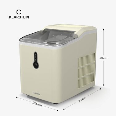 Машина для приготування льоду Klarstein Eiswürfelmaschine - 12 кг/24 год, 8 хв цикл, резервуар 1,5 л, LED-дисплеї, портативна Chill Out, прозорий кришка, лопатка в комплекті, для вечірок, кремовий колір