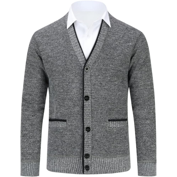 Чоловічий кардиган Allthemen з V-подібним вирізом, з підкладкою, на кнопках, грубий трикотаж, теплий перехідний жакет (4XL, світло-сірий)