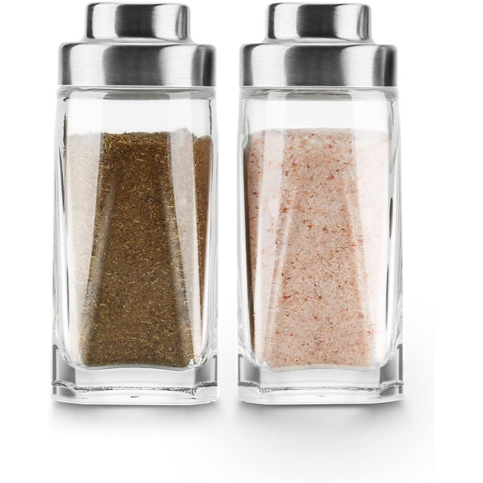Salt and Pepper Shaker Set - Aelga Salt Shaker with Stainless Steel Lid - Elegant Farmhouse Kitchen Decor (2 Pieces)