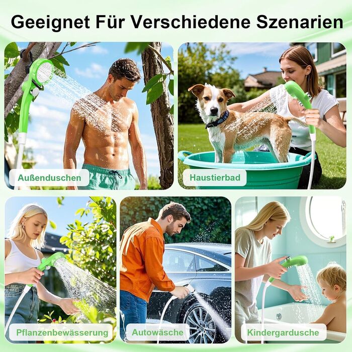 Портативна електродушова система Campingdusche з акумулятором 4500mAh, IPX7, дисплей, для кемпінгу, відпочинку на природі, автомийки, зелена