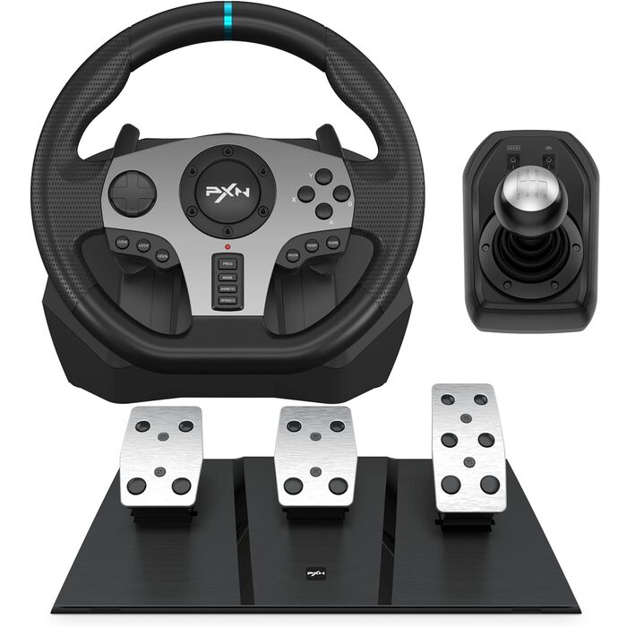 Ігрове кермо PXN V9 з педалями та перемиканням передач - для PC, Xbox, PS4, PS3, 270/900 градусів, з функцією Tool-App та вібрацією