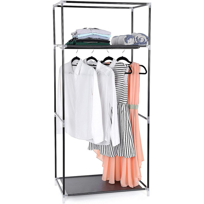 SONGMICS Fabric Closet, Foldable, with Clothes Rod, Simple Closet, Toy, Shoe, Bag Organizer, Living Room, Bedroom, Wardrobe, 75 x 45 x 160 cm, (Black)