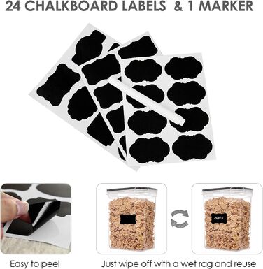 Набір контейнерів для зберігання Vtopmart з кришкою, 24 шт. - BPA-free, для борошна, цукру, круп. З ручкою та етикетками