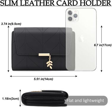 GOUNNU Wallet for Women PU Leather Women's Card Holder RFID Protection Women's Wallet Many Compartments Women's Short Wallet with 14 Card Slots and Coin Pocket Money Bag Women (Black)