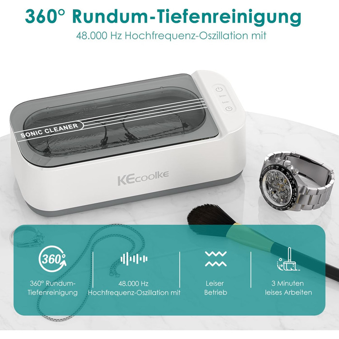 Ультразвукова очищувач KECOOLKE для ювелірних виробів, кілець, монет та окулярів з цифровим таймером (сірий)