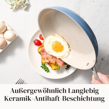 Redchef Ceramic Induction Nonstick Pan Set - 6 Piece Cookware Set with Lids (20/24/28cm) - Blue, Oven & Dishwasher Safe