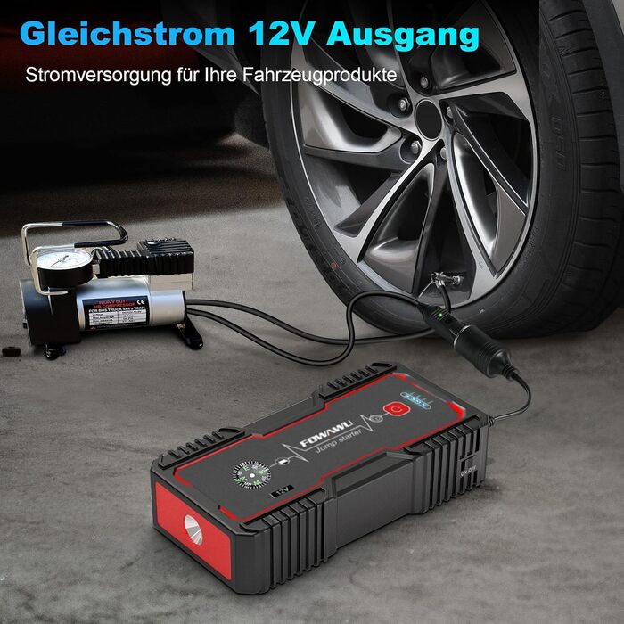 Бустерний пускач автомобіля FOWAWU 2500A 22800mAh для бензинових двигунів до 8л та дизельних до 6.5л, портативний Jump Starter