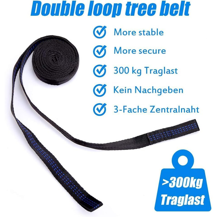 Гамак для кемпінгу на 2 особи, 300 кг, 275x140 см, нейлон, дихаючий, для відпочинку на природі, у саду та на пляжі