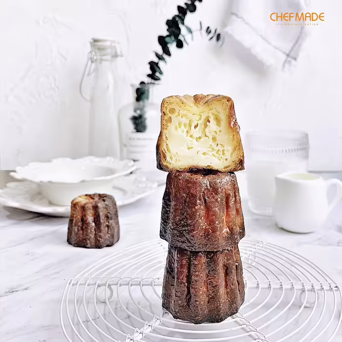 CHEFMADE Canelé Baking Mold, 12-Cavity Non-Stick Canelé Muffin/Cupcake Pan for Oven Baking (Champagne Gold)