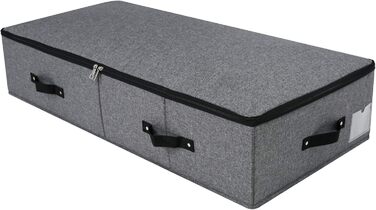 Складана коробка для зберігання під ліжком з ручкою, блискавкою, для ковдр, одягу, постільної білизни, 90×42×18 см, чорно-сіра