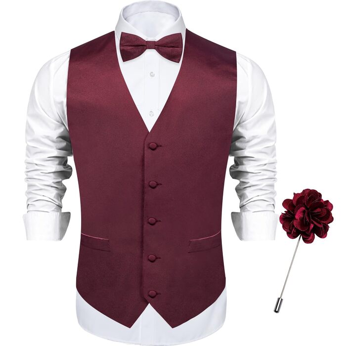 Жилет чоловічий DiBanGu з атласу та краваткою-метеликом, набір для костюма/смокінгу, однотонний, для весілля/вечірки (3XL, атлас, бордовий)