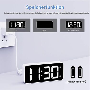 Цифровий LED будильник LATEC з 2 сигналами будильника, функцією Snooze, USB-портом для зарядки, регулюванням яскравості та гучності (90-120 дБ), 8 мелодій, формат 12/24г, мережевий, білий