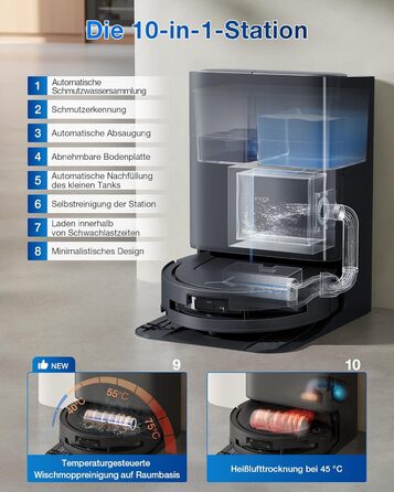 Робот-пилосос ECOVACS DEEBOT T80 Omni з функцією миття підлоги, 18000 Па, OZMO Roller, автоматичне миття моп, ZeroTangle 3.0, миття гарячою водою 40-75°C, чорний