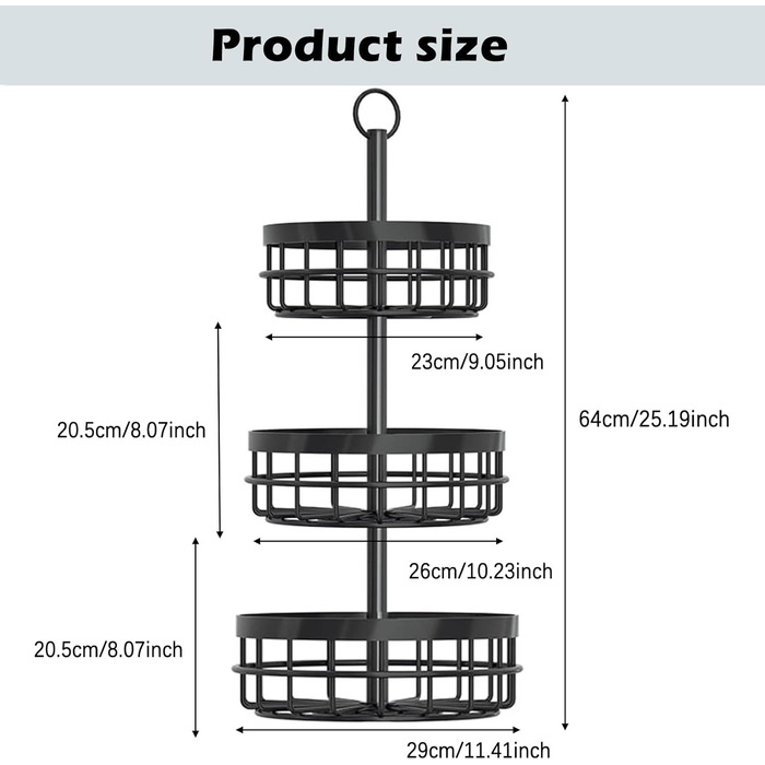 Багатоярусна металева підставка для фруктів та овочів MaxEarn - 3 яруси, велика місткість, з дерев'яними ручками