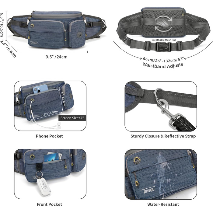 Сумка на пояс для собак TUDEQU: велика, водостійка, з 2 відділеннями для пляшок, для прогулянок, подорожей, спорту