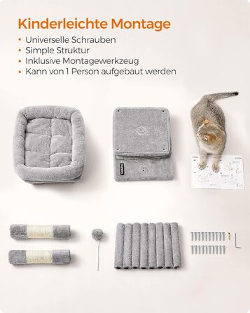 Feandrea Cat Tree Small, 67 cm Cat Tree, Kitten House for Kittens up to 3 kg, Large Platform, Sisal Posts, Light Grey PCT611W01