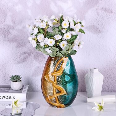 PlivBloom Blue-Green Glass Heads - Hand Blown Murano Glass Flower Vase Decor for Bookshelf & Living Room