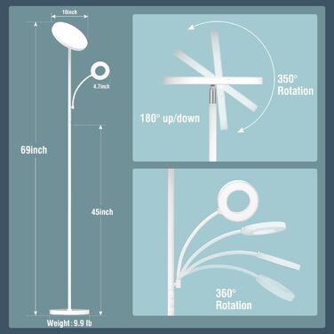 Стельова LED-лампа Stehlampe для вітальні, 4200LM, з регулюванням яскравості та пультом керування, сучасний дизайн, 42W, білий колір
