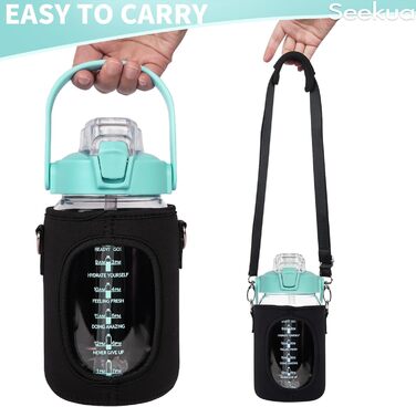 2l Glass Bottle | Drinking Bottle Glass with Straw & Time Marker, Leak-Proof 2 liter Large Glass Water Bottle for Smoothies, Carbonated Drinks Suitable, Dishwasher Safe (Light Green, 1000 ml)