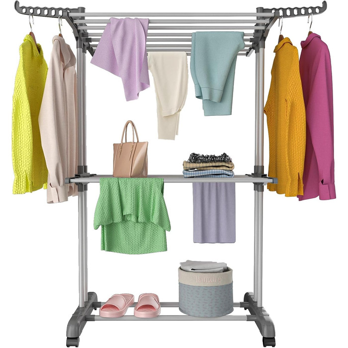 Сушарка для білизни Innotic: компактна, розкладна, з 4 ярусами та колесами. Ідеальна для дому та вулиці (білий/сірий)