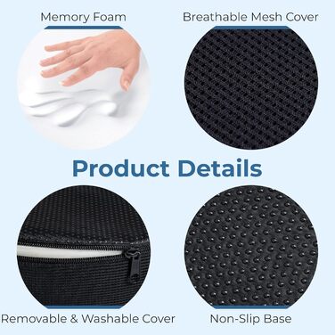 Ортопедичний сидіння-пончик з піни Memory Foam 5 Star United для геморою та кокцигодину, чорний, малий