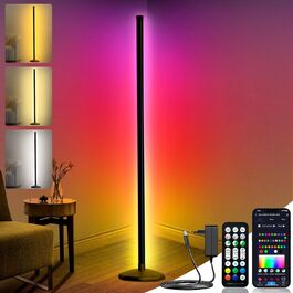 LED-підлогова лампа DeeprBling для вітальні, 165 см, кутова RGB, з регулюванням яскравості, пультом та додатком, 16 мільйонів кольорів, музичні режими, DIY-режим та таймер для спальні, ігрової кімнати, офісу, читального залу (з EU-адаптером)