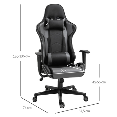 Vinsetto Ergonomic Office Chair Gaming Chair Swivel Chair Made of Faux Leather & Foam Black 67.5x74x126-136cm for Comfortable Working & Gaming