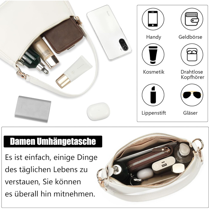 Сумка жіноча Kleine Handtasche біла: PU-шкіра, ланцюжок, ремінець через плече, 26x7x15 см