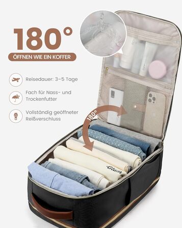 LOVEVOOK Рюкзак для ручної поклажі, 40L, для жінок з відділенням для 17-дюймового ноутбука, водонепроникний, для подорожей, роботи, бізнесу, Weekender, хакі (чорний-бежевий-коричневий)