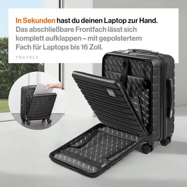 Чемодан Travely з полікарбонату, 77 см, XL, 100 л - міцний валіза з TSA замком та відділом для ноутбука (55x40x23 см), колір: чорний