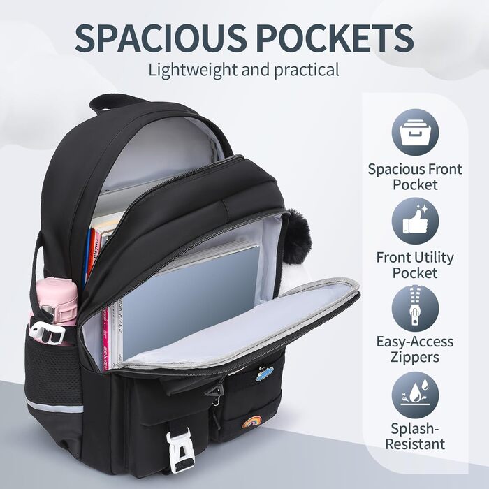 Дитячий рюкзак для підлітка: для школи, ноутбука, подорожей (17 дюймів, чорний)