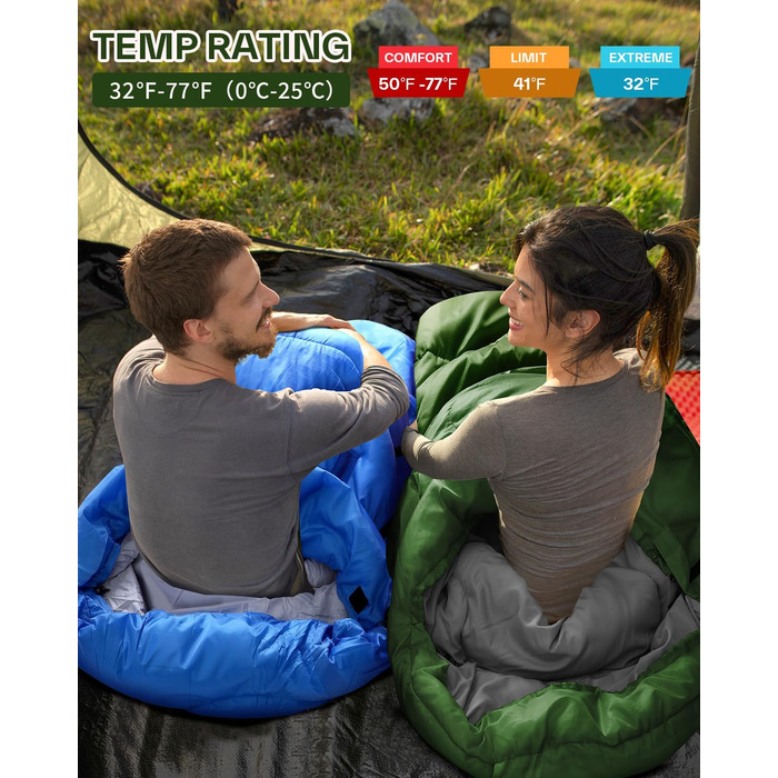 Сплячий мішок Sportneer Outdoor - ковдровий спальний мішок 3-4 сезони для дорослих, теплий спальник для кемпінгу, подорожей та активного відпочинку (200x85 см, зелений)