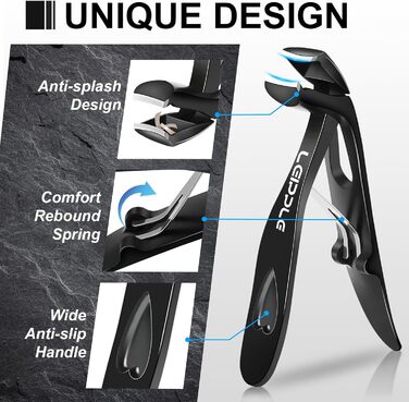 Професійний нігтеріз для нігтів на ногах - нігтеріз для пальців ніг, великий для людей похилого віку, товсті нігті з широким отвором, гострий інструмент для обрізання нігтів, набір для догляду за нігтями з довгим руків'ям та скошеним вигином леза для чоловіків та жінок, чорний