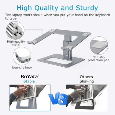 Adjustable Laptop Stand Riser - Ventilated Aluminum Notebook Holder for Desk - Compatible with 10-17