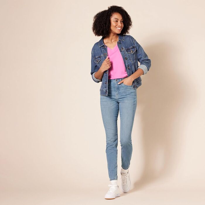 Джинси скінні жіночі Amazon Essentials з високою посадкою, світлий деним (38)