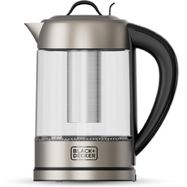 Електричний чайник BLACK+DECKER BXKE2202E, 1.2L, 2200W, 360° обертання, для лівшів, з автовимкненням, скляний