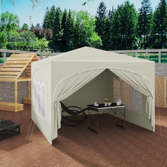 WOLTU Gazebo, Folding Gazebo 3x3 m, with 4 Side Walls, Party Tent Waterproof UV Protection 50+, Adjustable Height Garden Gazebo, with Carry Bag, for Outdoor Garden Camping (Beige)
