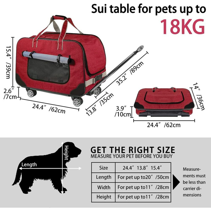 Переносний переноска для тварин з телескопічною ручкою, ролери для собак та котів (червоний)