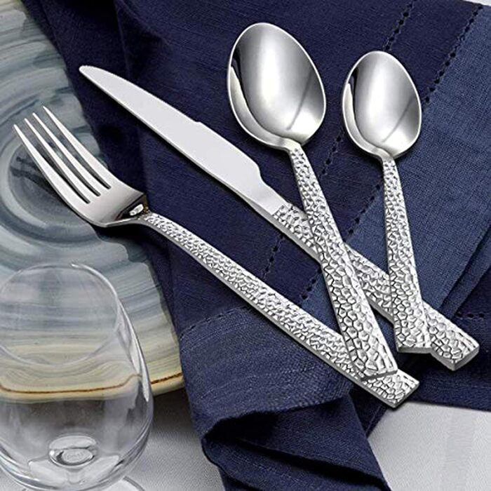 Cutlery Set, HaWare 60-Piece Stainless Steel Cutlery Set with Knife, Fork, Spoon, Dinner Cutlery for 12 People, Hammered Handle Table Cutlery for Home/Party/Hotel/Restaurant, High-Gloss Polished & Dishwasher Safe